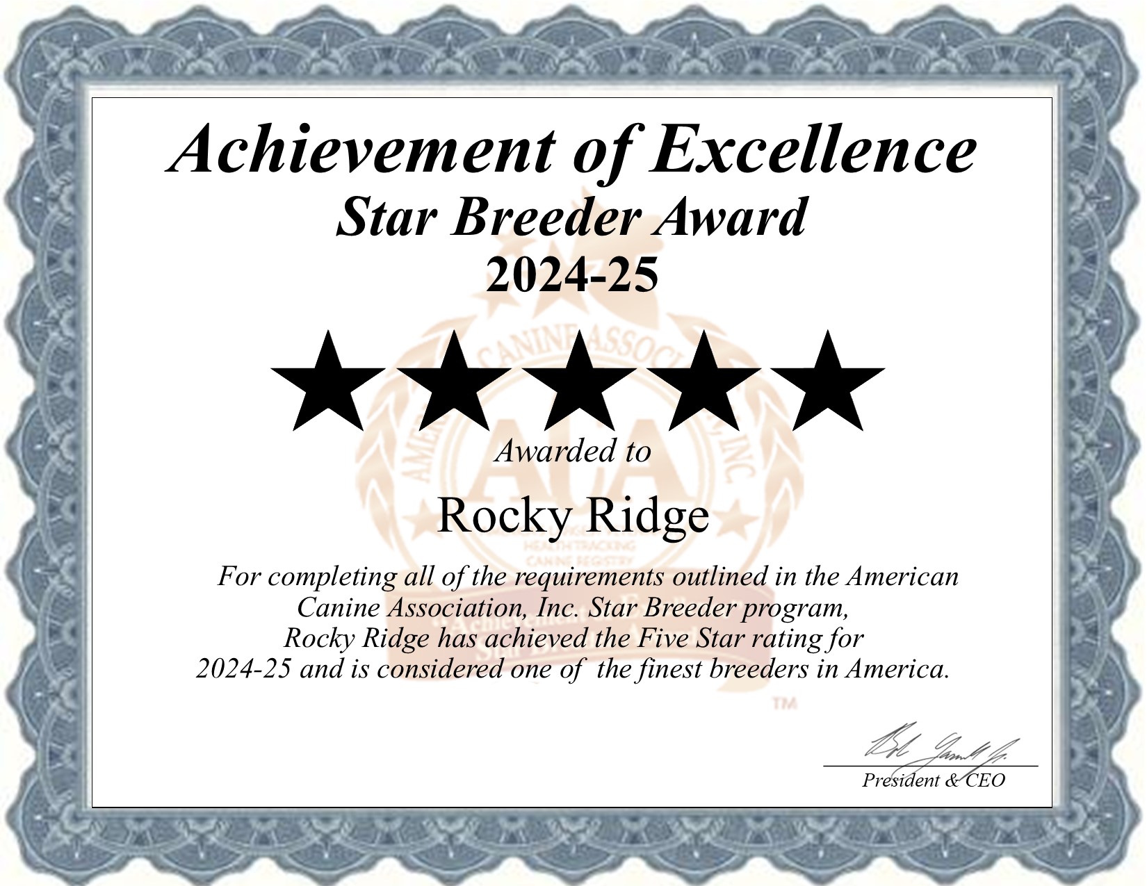 Rocky, Ridge, dog, breeder, star, certificate, Rocky-Ridge, Denver, PA, Pennsylvania, puppy, dog, kennels, mill, puppymill, usda, 5-star, aca, ica, registered, cocker, spaniel, maltese, 2021-22